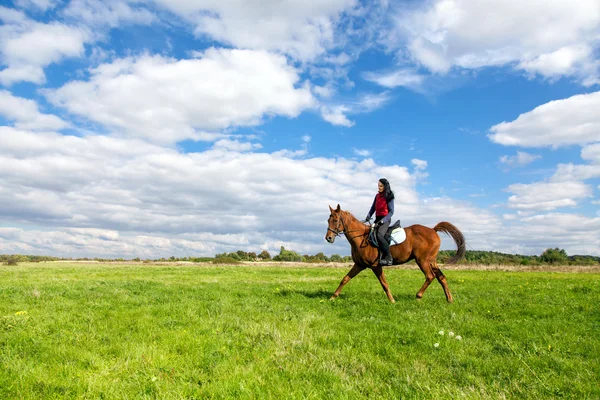 Jonge vrouw paardrijden — Stockfoto