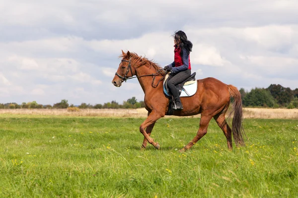 Jonge vrouw paardrijden — Stockfoto