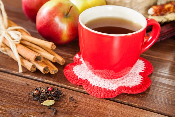 Spiced tea with cinnamon and apples — Stock Photo, Image