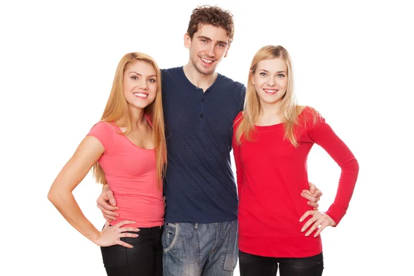 Beyaz zemin üzerinde üç genç insanlar — Stok fotoğraf