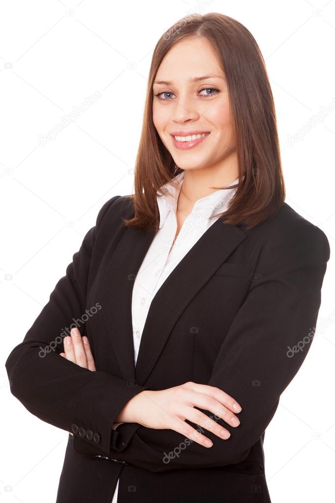 Young businesswoman on white background