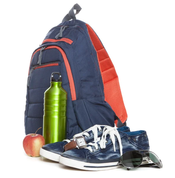 Backpack and sneakers on white background — Stock Photo, Image