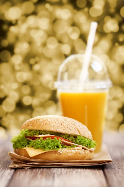 Hamburger and orange juice