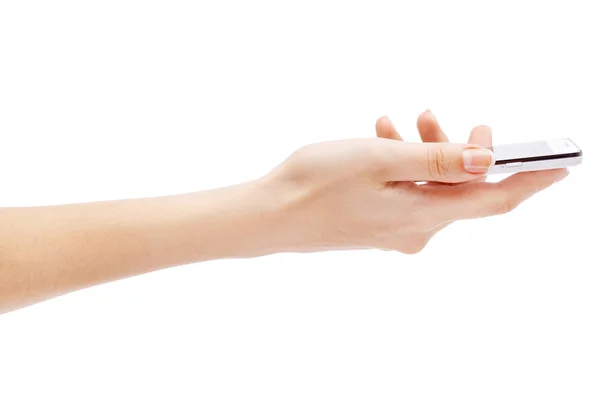 Female hand holding a modern smartphone — Stock Photo, Image