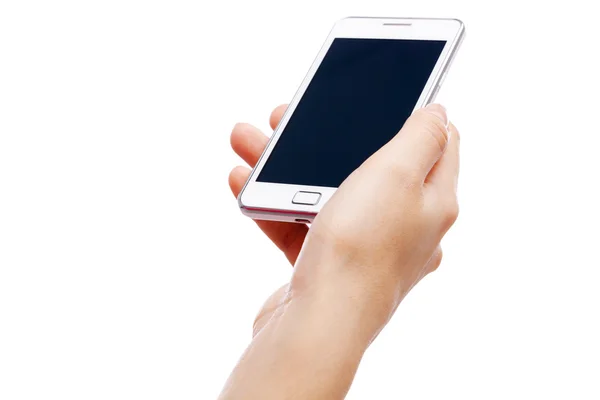 Modern bir akıllı telefon tutarak el — Stok fotoğraf