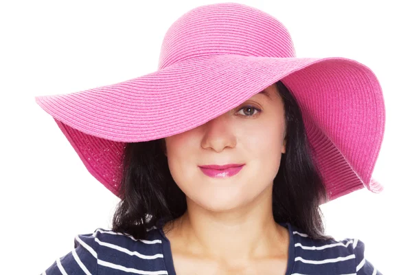 Young beautiful woman in a summer hat — Stock Photo, Image