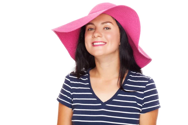年轻漂亮的女人，在夏天帽子 — 图库照片
