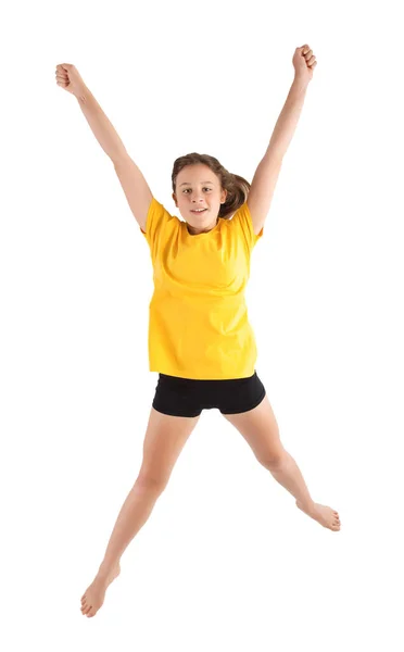 Little Girl Jumping Isolated White — Stock Photo, Image