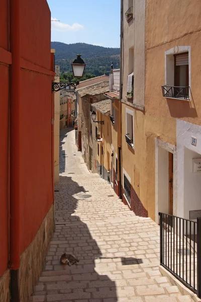 Old Narrow Street y Escaleras Paseo lateral en Biar Alicante España  . — Foto de Stock