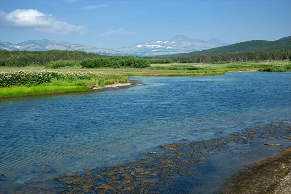 Horká Řeka Chodutka Termálními Prameny Kamčatka Rusko — Stock fotografie