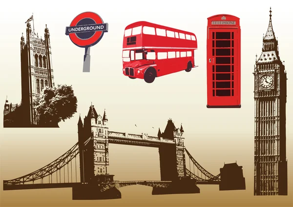 Varios puntos de referencia de Londres — Vector de stock