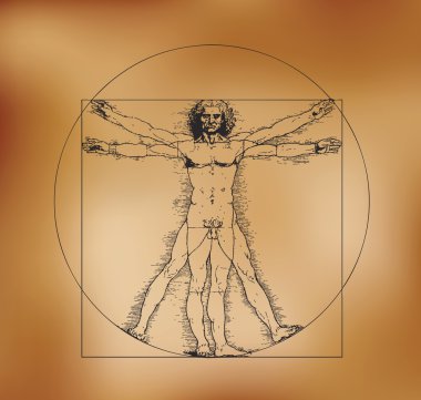 Vitruvius Adamı crosshatching ve sepya tonları ile