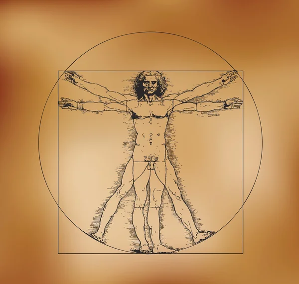 Vitruvian man with crosshatching and sepia tones — Stock Vector