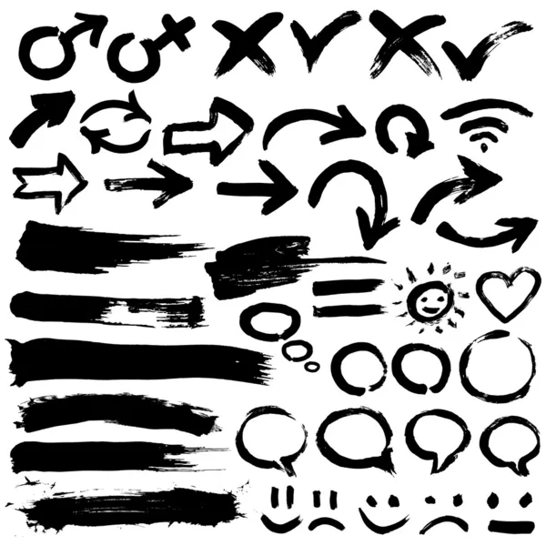 Collection of black grungy vector abstract hand-painted brush — Stock Vector