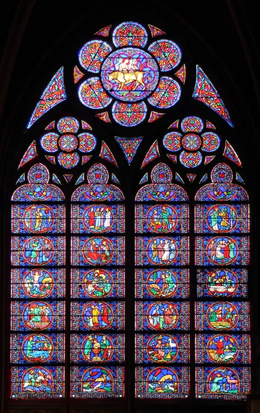 Paris, Frankrijk - beroemde notre dame kathedraal gebrandschilderd glas. — Stockfoto