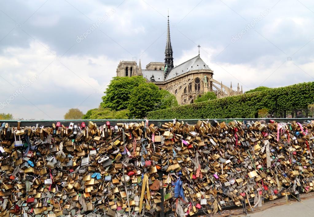 Pont de l Archeveche with love padlocks in Paris