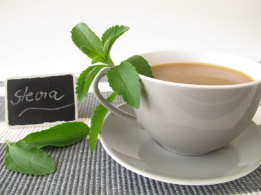 Café au lait with stevia and nameplate