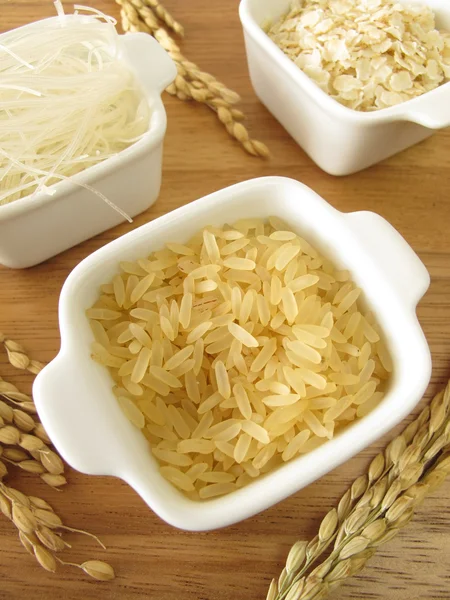 Rice, rice noodles and rice flakes — Stock Photo, Image