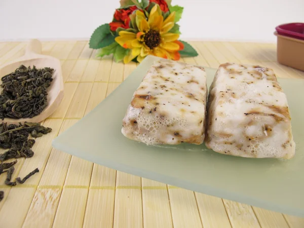 Homemade green tea soap — Stock Photo, Image