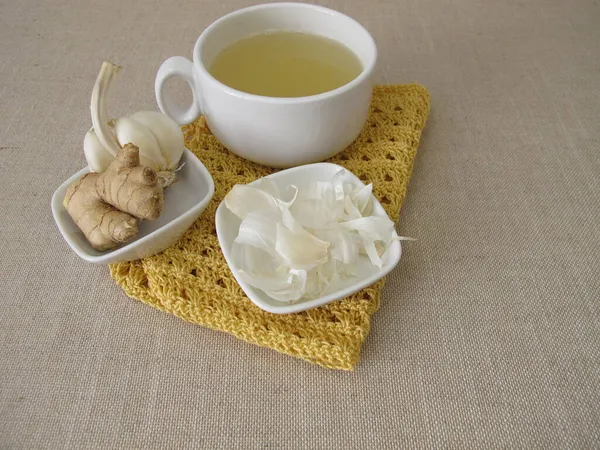 Cup Tea Garlic Peel Ginger — Stock Photo, Image