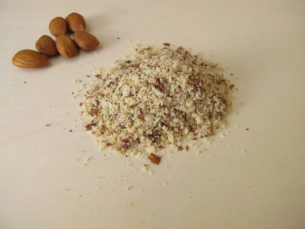Almond Flour Ground Almonds Wooden Board — Stockfoto
