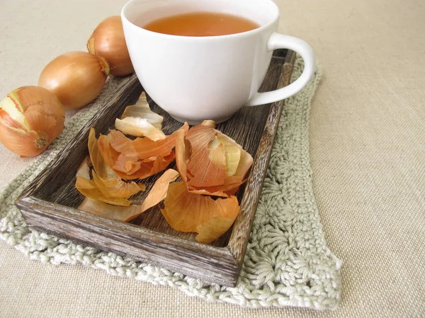 Une Tasse Thé Écorce Oignon Sain — Photo