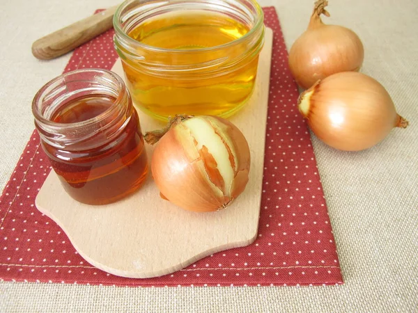 Jarabe Cebolla Fresca Jugo Cebolla Frasco Vidrio — Foto de Stock