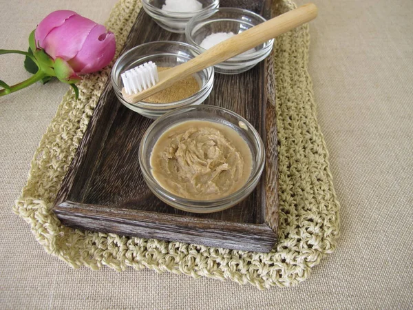 Homemade Toothpaste Recipe Coconut Oil Xylitol Medicinal Clay — ストック写真