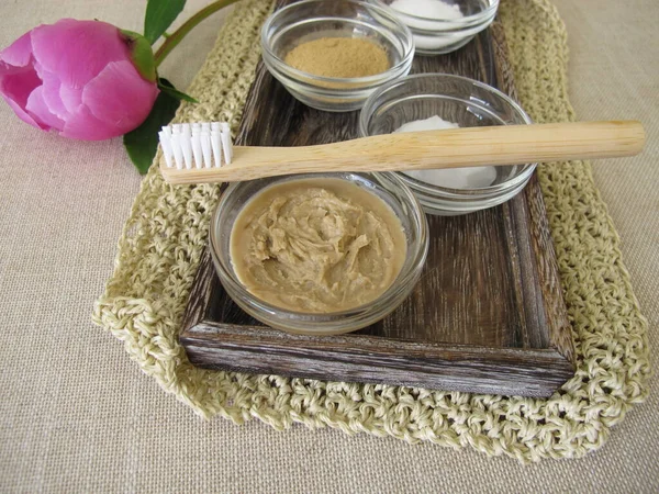 Homemade Toothpaste Recipe Coconut Oil Xylitol Medicinal Clay — ストック写真