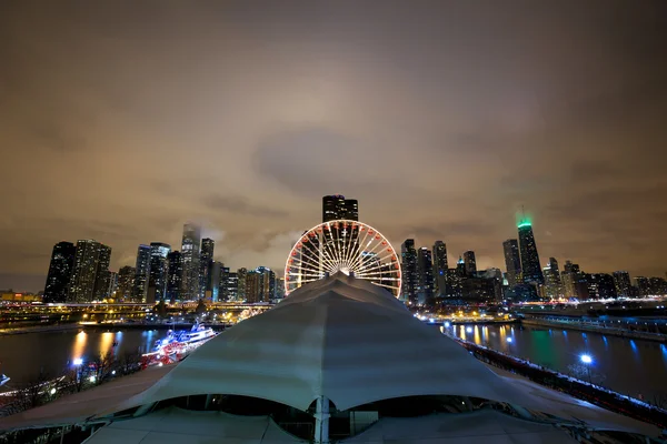 Chicago skyline på natten — Stockfoto