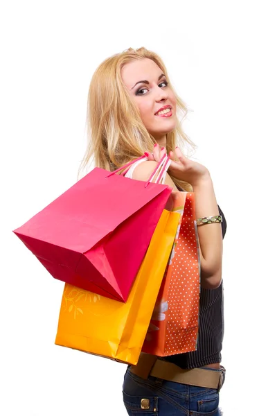 Rubia con bolsas de compras — Foto de Stock