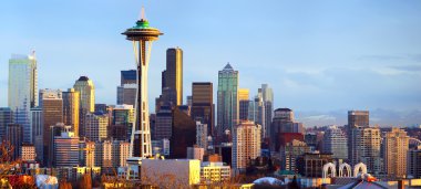 gün batımında Seattle skyline panorama