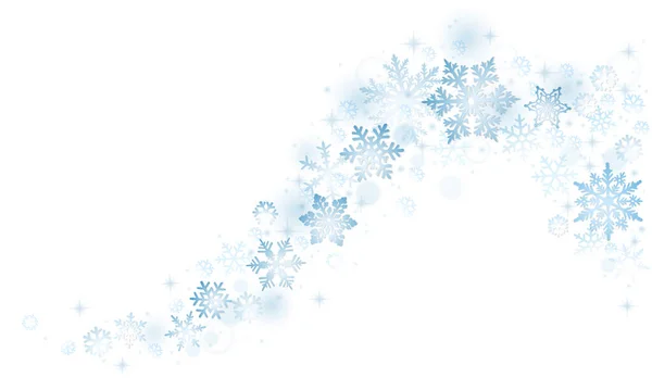 Werveling Van Blue Christmas Sneeuwvlokken Wit — Stockvector