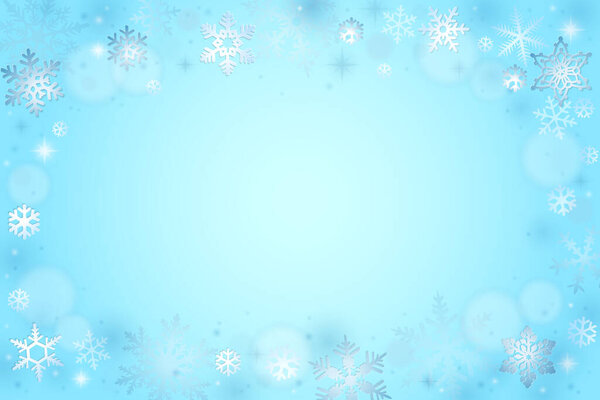 Blue Christmas winter background with falling snowflakes