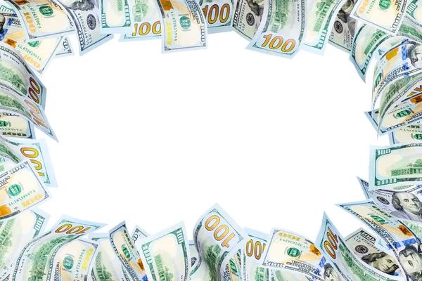 Uçan yüz dolarlık çerçeve beyaz arka planda izole edildi