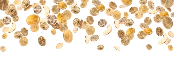 Pénz Eső Arany Dollár Érmék Hullanak Repülnek — Stock Fotó