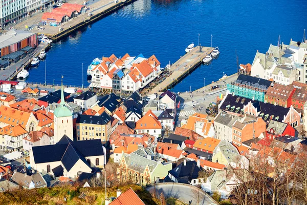 Bryggen rıhtımının havadan görünüşü, Bergen, Norveç