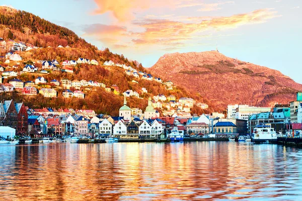 Historic Bryggen Waterfront Sunset Bergen Norway — Stock Photo, Image