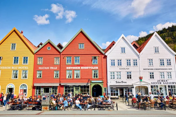 Bergen Norway May 2022 Bryggen Street Старими Традиційними Дерев Яними — стокове фото