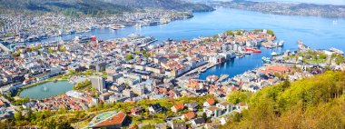 Norveç 'in Bergen şehrinin panoramik hava manzarası