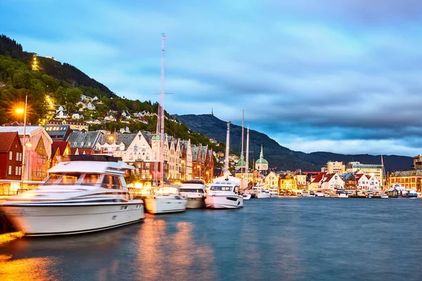 Famous Bryggen Street Yachts Bergen Norway — Stock Photo, Image