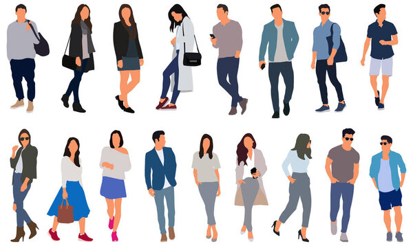 Мультфильм мужчины и женщины прогулки на открытом воздухе в городе. Плоская красочная векторная иллюстрация