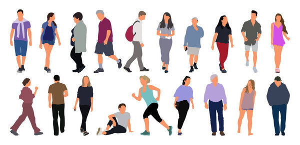 Мультфильм мужчины и женщины прогулки на открытом воздухе в городе. Плоская красочная векторная иллюстрация