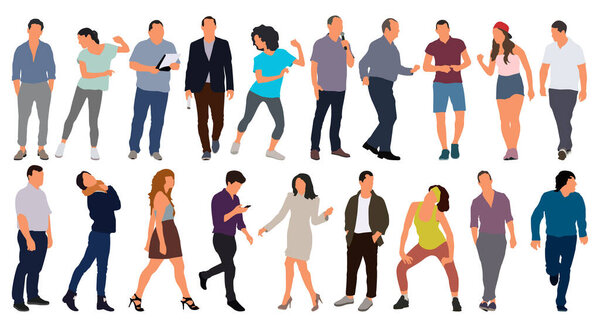 Мультфильм мужчины и женщины прогулки на открытом воздухе в городе. Плоская красочная векторная иллюстрация