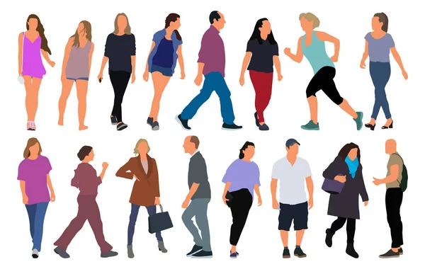 Dibujos Animados Hombres Mujeres Caminando Aire Libre Ciudad Ilustración Plana — Vector de stock