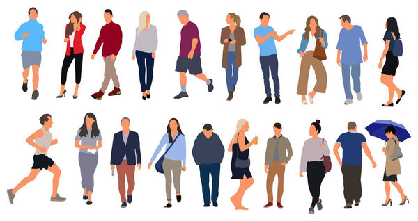 Мультфильм мужчины и женщины прогулки на открытом воздухе в городе. Плоская красочная векторная иллюстрация