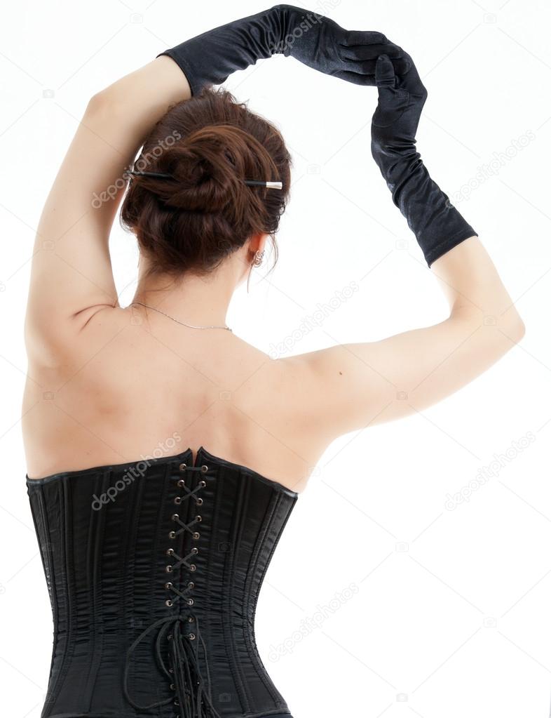 Woman in black corset