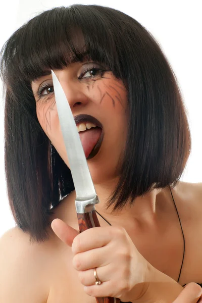 Kobieta trzyma nóż — Zdjęcie stockowe
