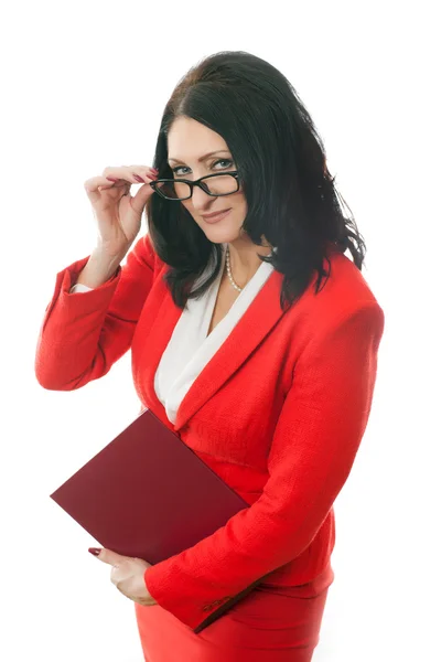 Mujer de negocios con carpeta roja —  Fotos de Stock