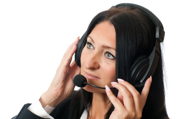 Vrouw in hoofdtelefoon Stockfoto